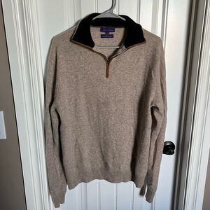 Alan Flusser 2-ply Cashmere Sweater Half Zip Tan